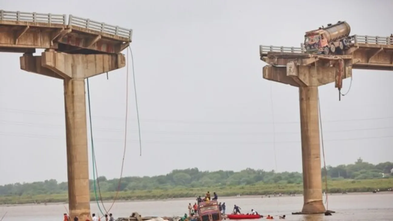 12 Killed in Gujarat Bridge Collapse as Overloaded Route Fails During Morning Rush